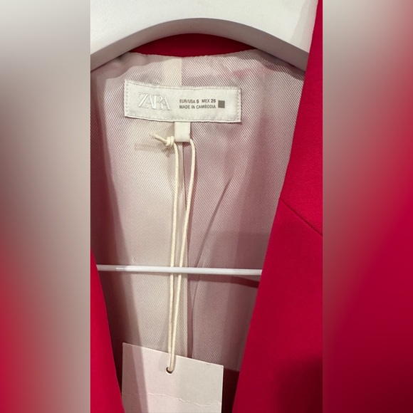 Zara Fuchsia Pink Crinkled Effect Blazer Size Small NWT - Picture 8 of 13